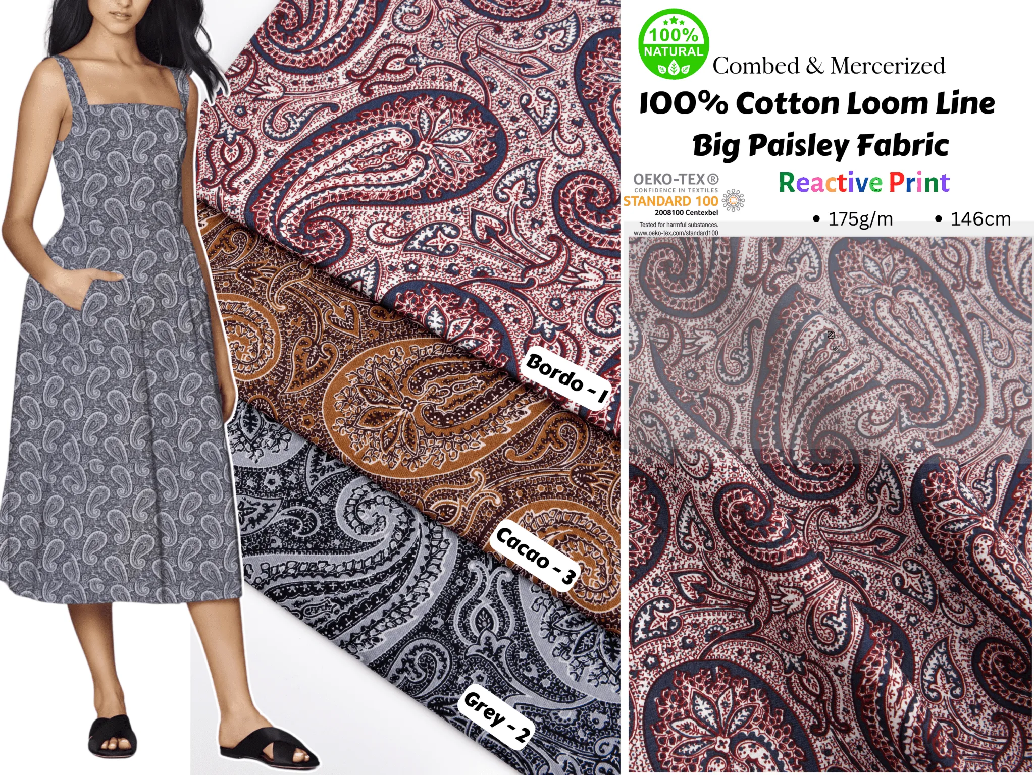 100% Cotton Loom Line  Big Paisley Fabric - 189