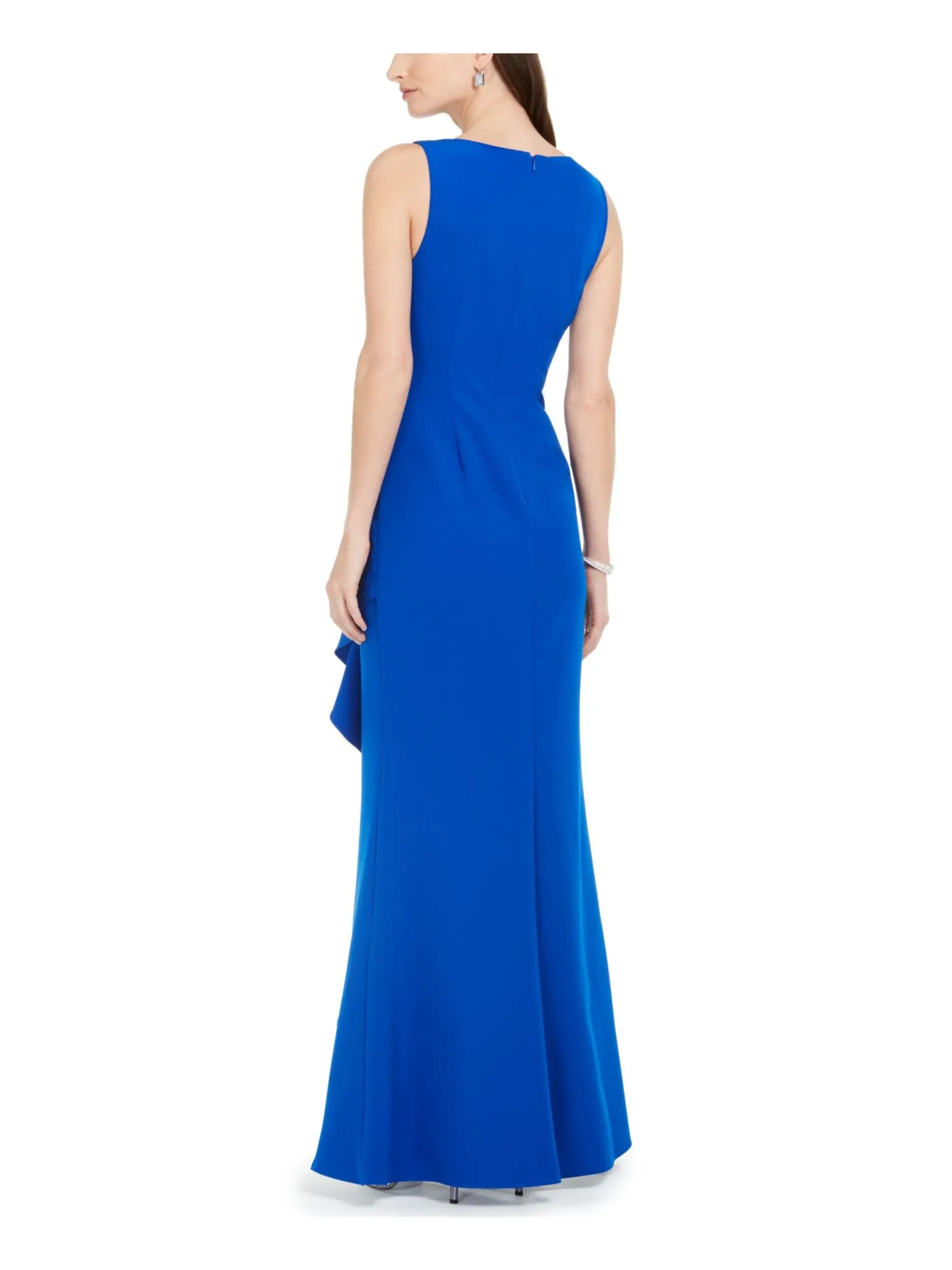 ADRIANNA PAPELL Womens Blue Slitted Sleeveless V Neck Full-Length Formal Sheath Dress