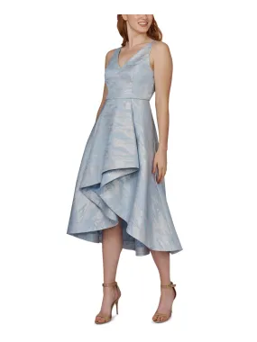 ADRIANNA PAPELL Womens Light Blue Zippered Pocketed Lined Sleeveless V Neck Midi Evening Hi-Lo Dress