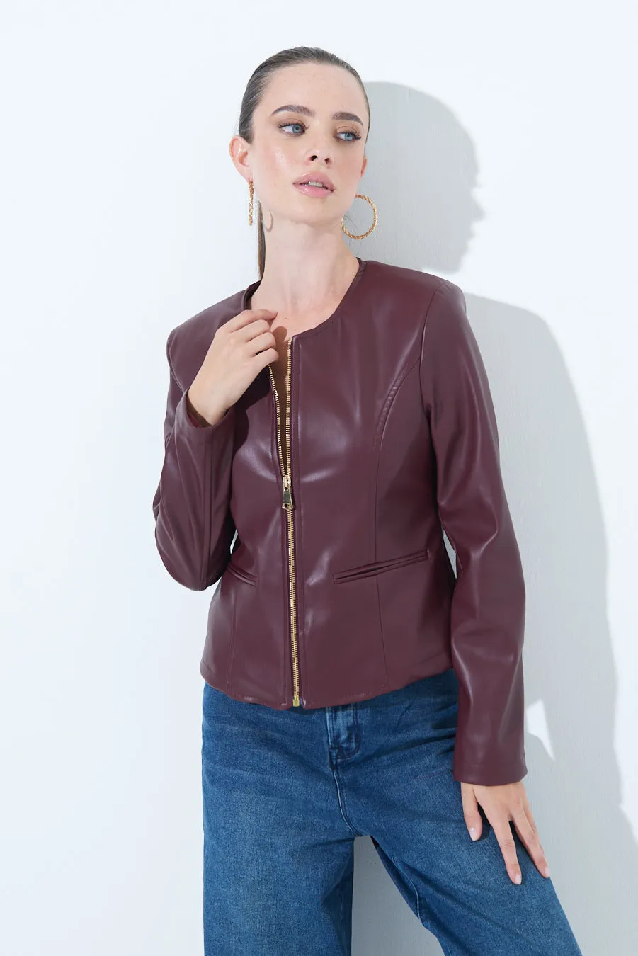 Alyah | Sleek zip-up leather jacket