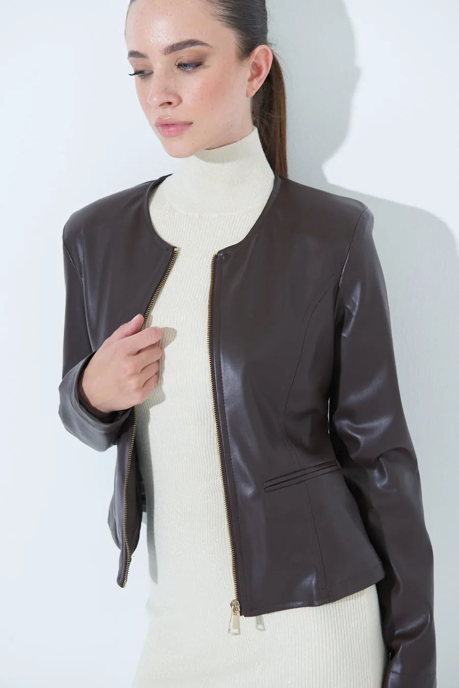 Alyah | Sleek zip-up leather jacket