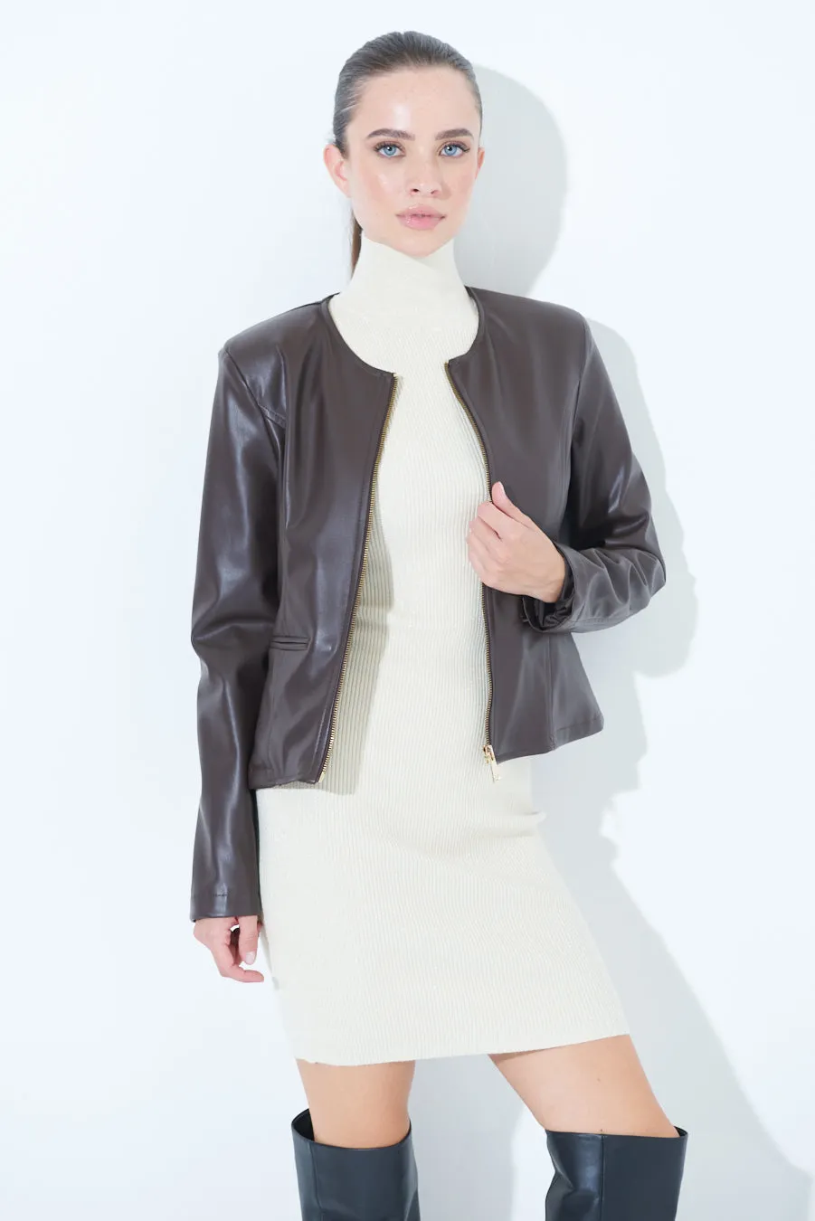 Alyah | Sleek zip-up leather jacket