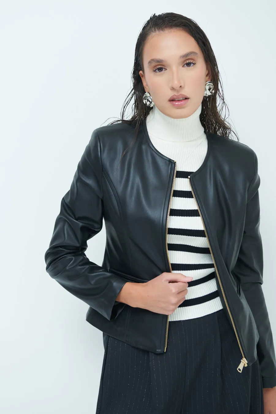 Alyah | Sleek zip-up leather jacket