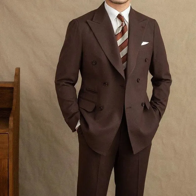 Dark Brown Garbadine Suit (Jacket   Trousers) - Cross & Crown