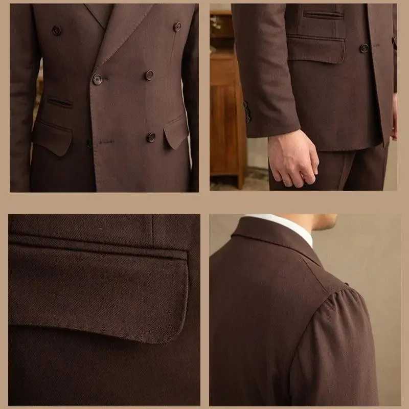 Dark Brown Garbadine Suit (Jacket   Trousers) - Cross & Crown