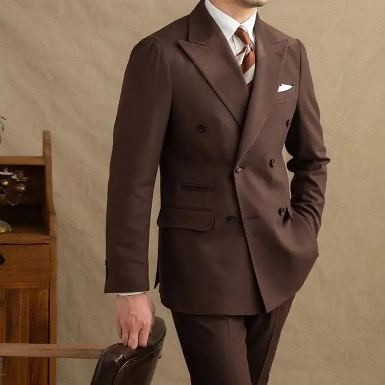 Dark Brown Garbadine Suit (Jacket   Trousers) - Cross & Crown