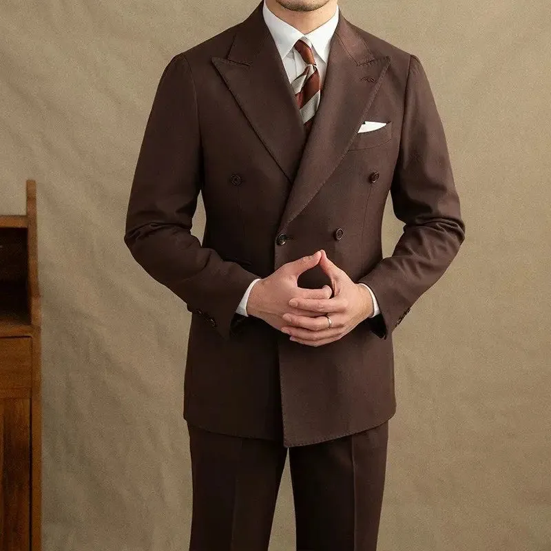 Dark Brown Garbadine Suit (Jacket   Trousers) - Cross & Crown