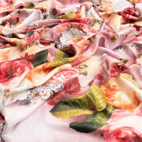 Digital Printed Satin Design-23 Floral Bloom on Baby Pink