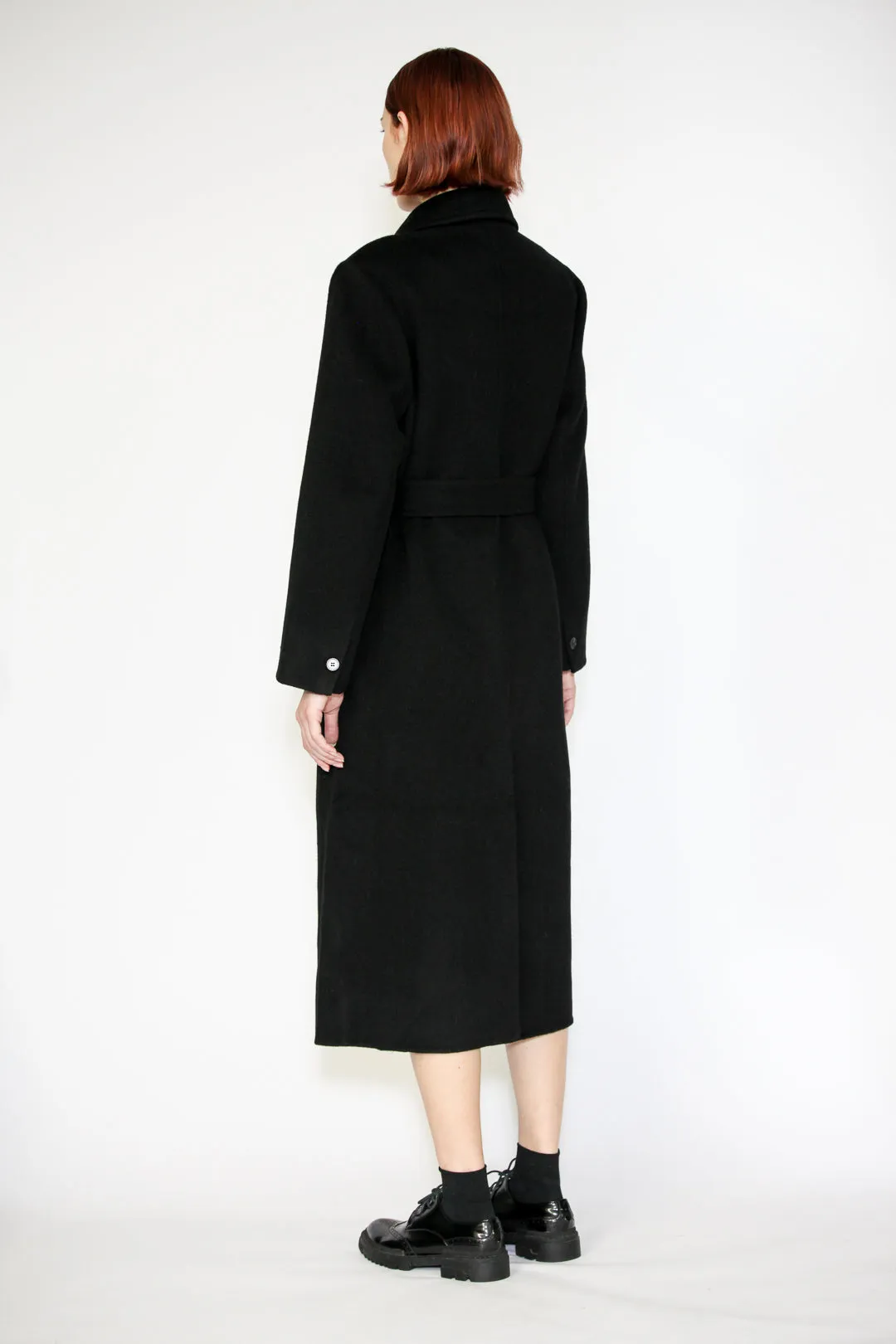 Double-Sided Wool Black Wrap Coat