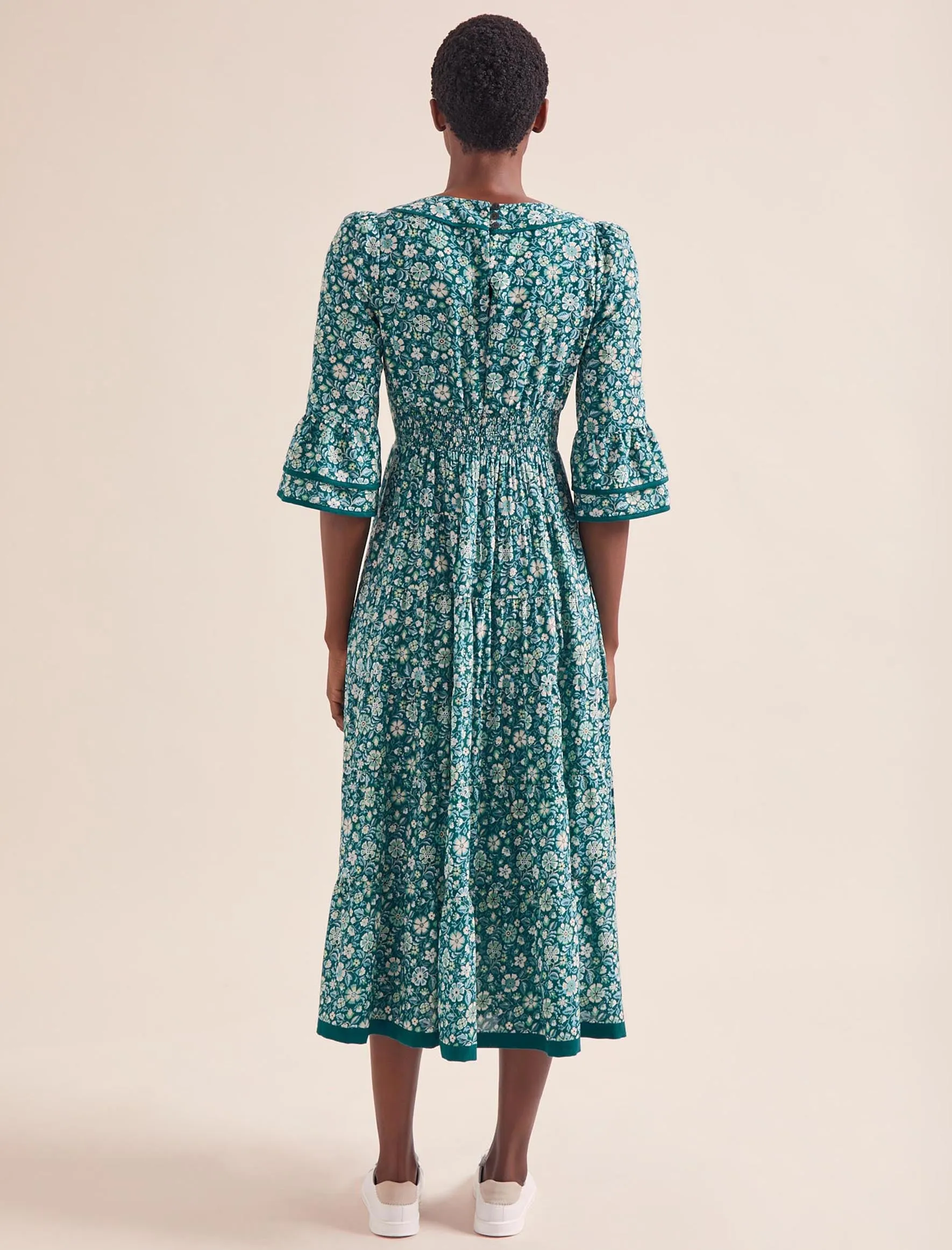 Elodie Cotton Blend Maxi Dress - Green Ditsy Carnation Print