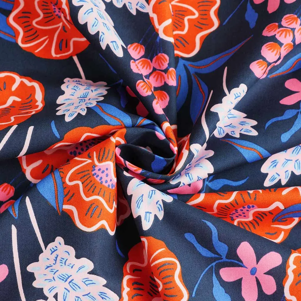 Fine Poplin - Navy Fresh Flowers Cotton Woven Fabric by Nerida Hansen