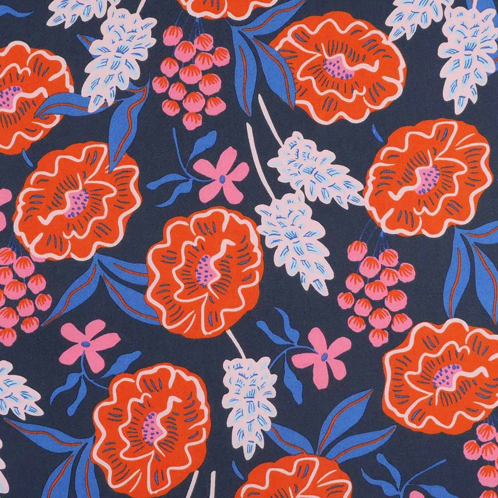 Fine Poplin - Navy Fresh Flowers Cotton Woven Fabric by Nerida Hansen