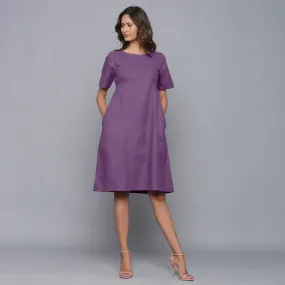 Grape Wine Warm Cotton Flannel Knee Length Paneled Dress