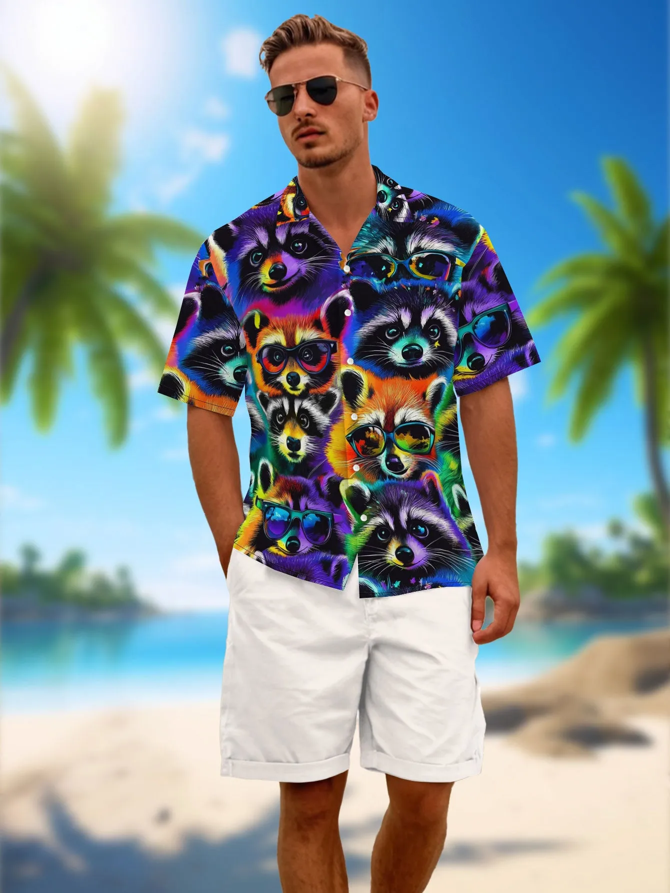 Hawaiian Shirts Short Sleeve Animal Print Summer Button Down Beach Shirt for Men