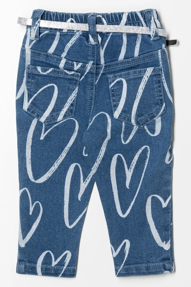 Heart Printed Denim Pants