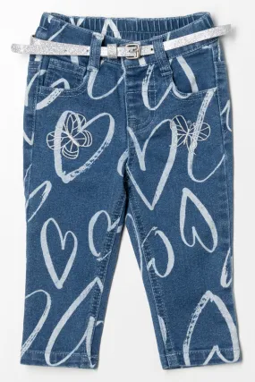 Heart Printed Denim Pants