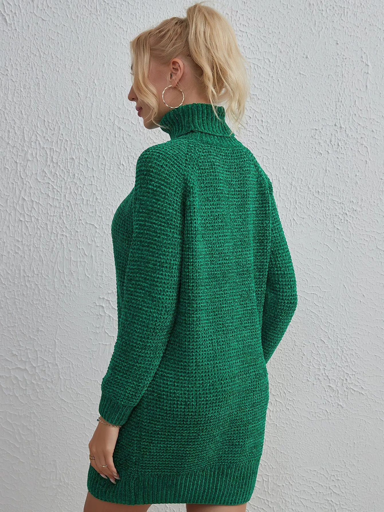 High-necked Chenille Knitted Sweater Dress