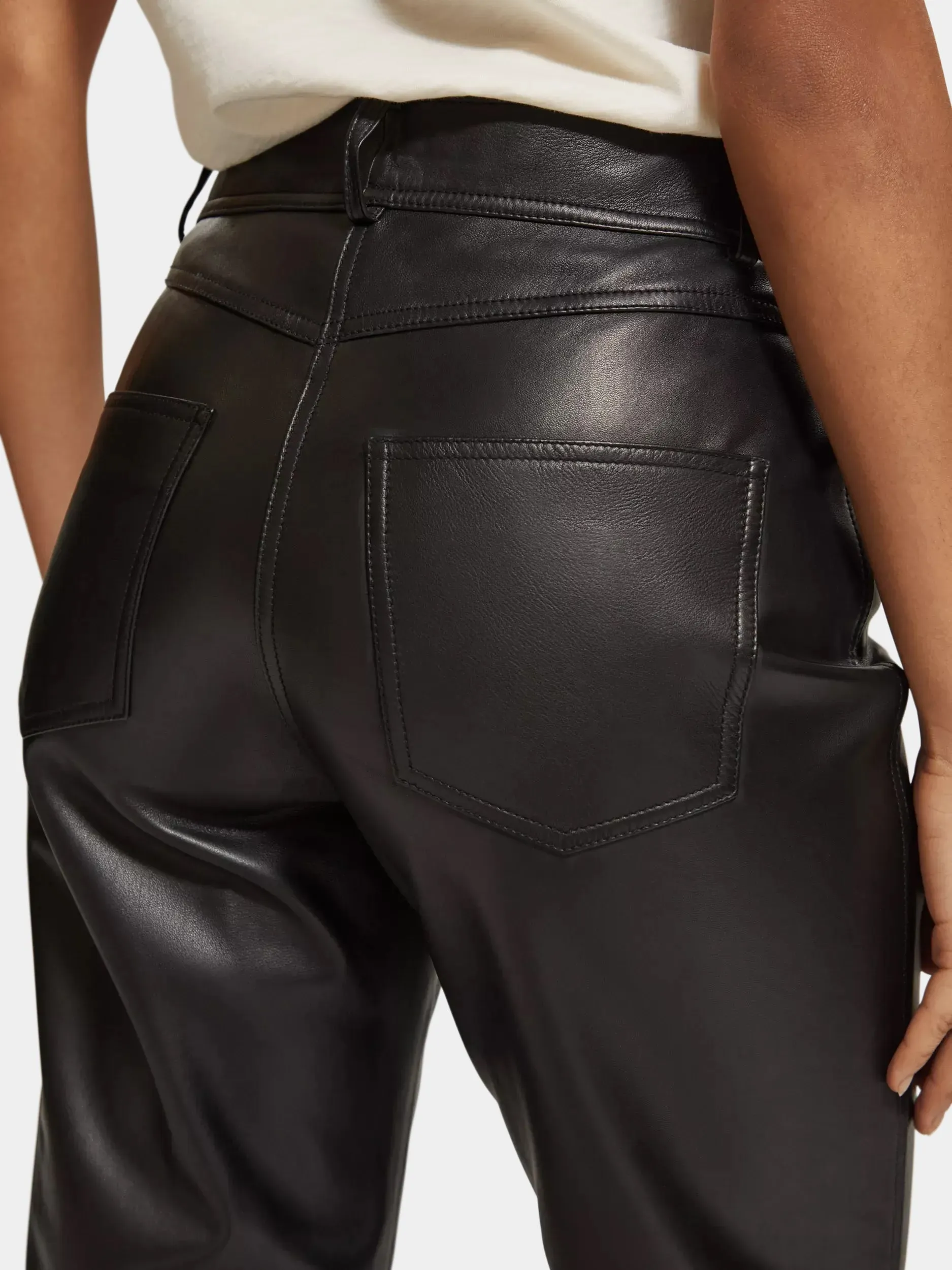 High-rise straight-leg leather pants