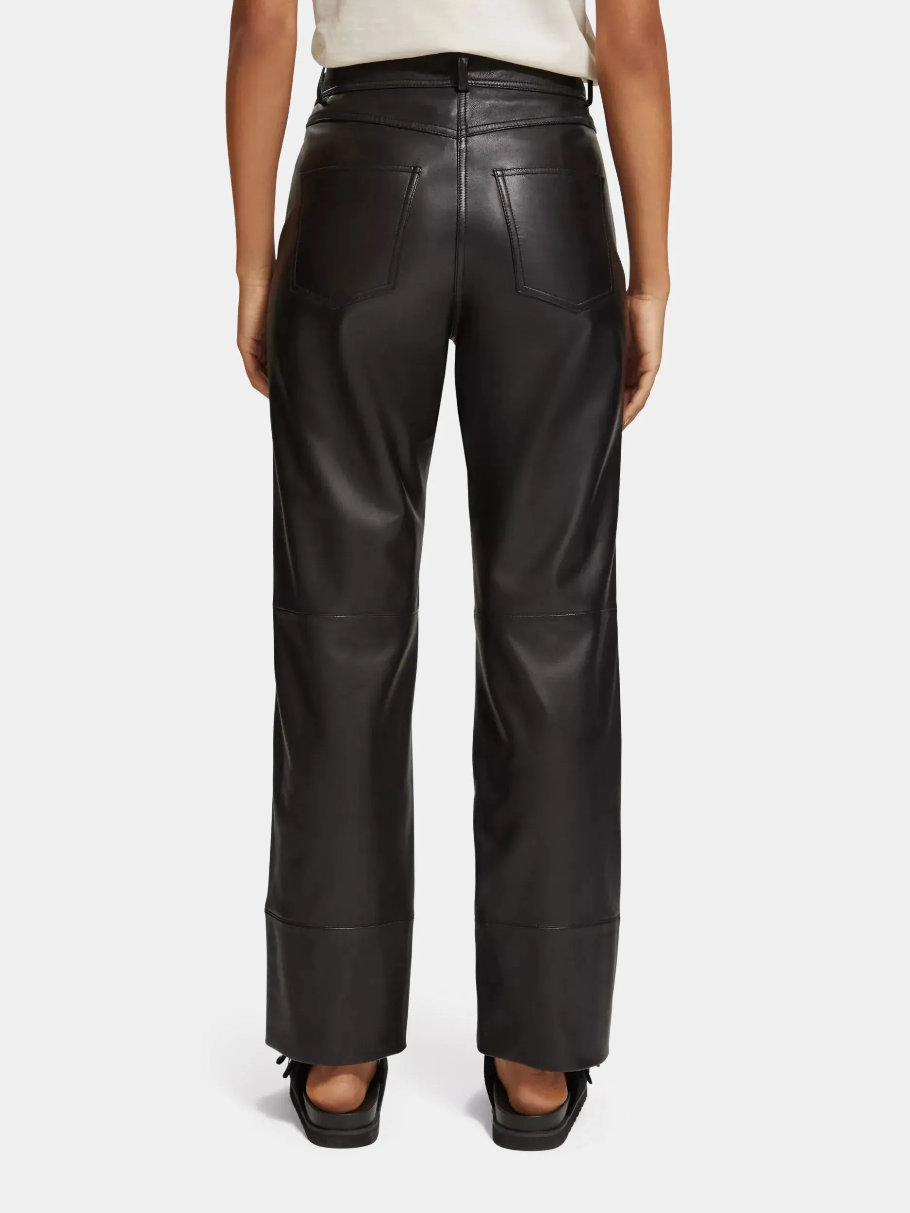 High-rise straight-leg leather pants