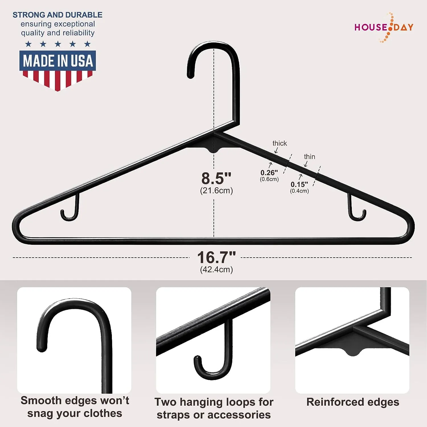 HOUSE DAY 16.7x8.5 Inch Plastic Hangers Black