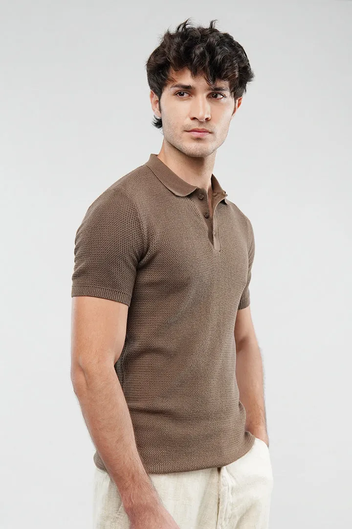 Knitted Polo Shirt - Brown