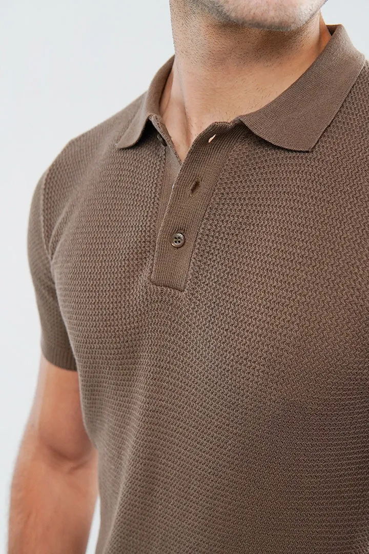 Knitted Polo Shirt - Brown