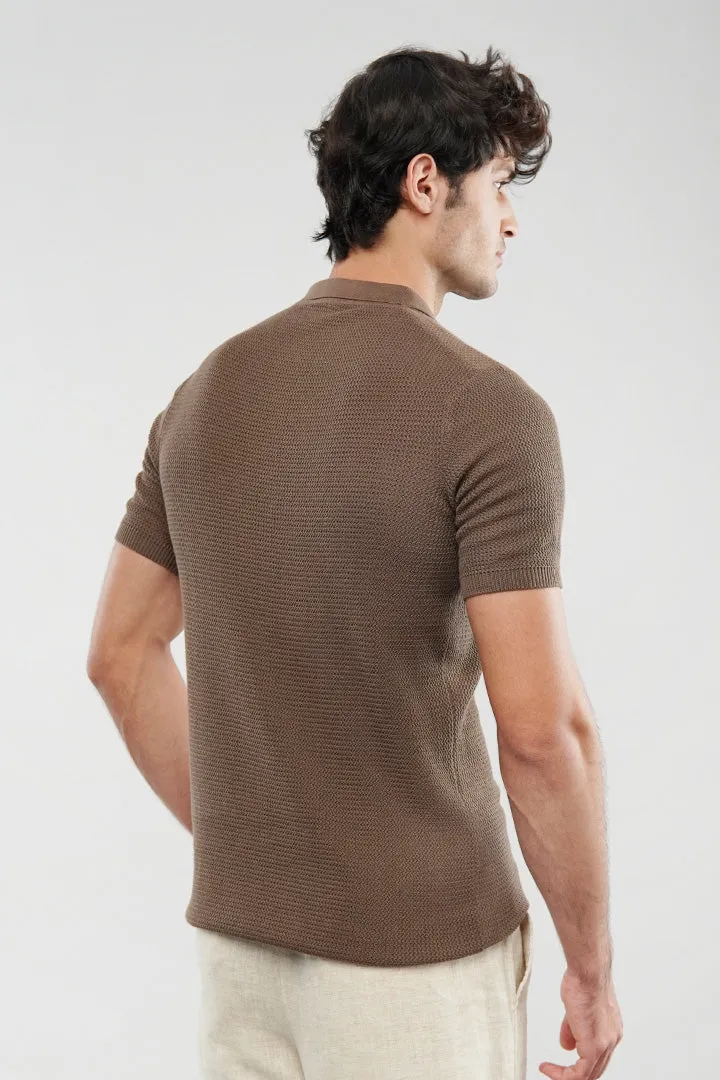 Knitted Polo Shirt - Brown