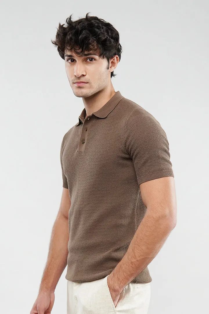 Knitted Polo Shirt - Brown