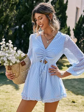 Lantern Sleeve V-Neck Blue Summer Dress