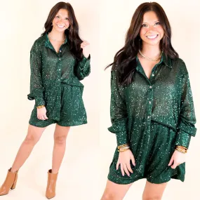 Little Miss Perfect Sequin Button Up Top in Green