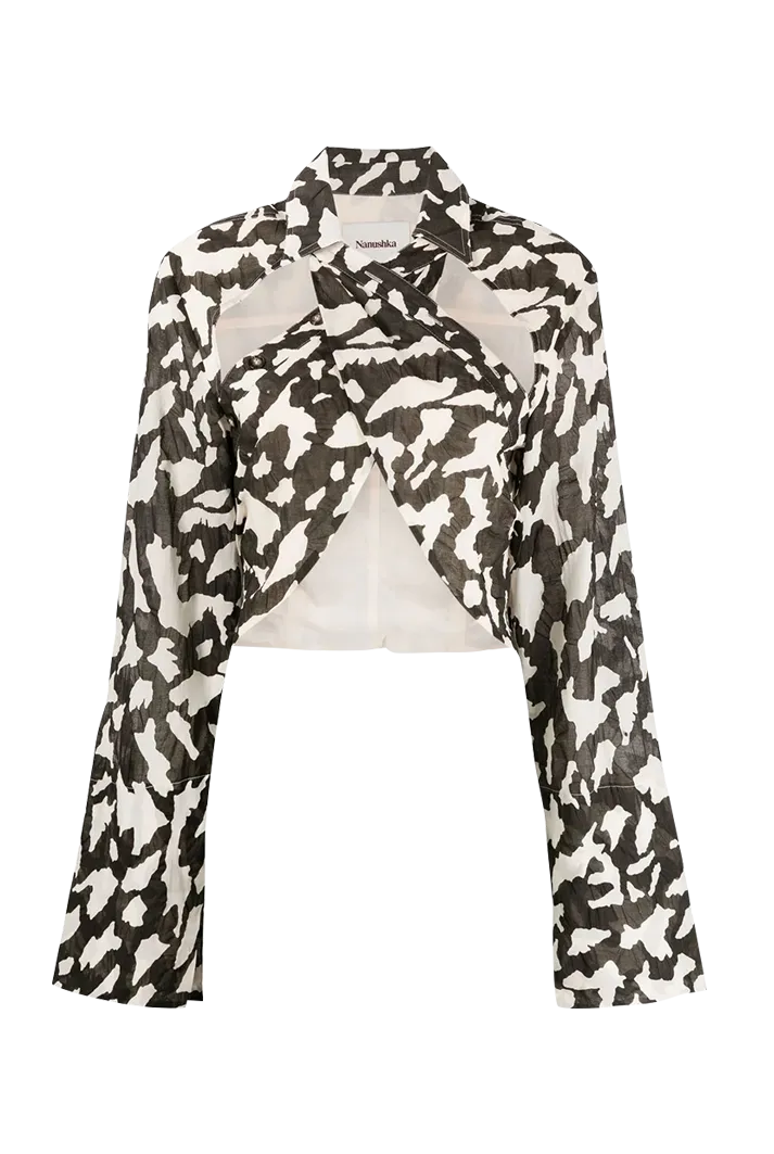 Loiza Long sleeve top with wrapped and twisted front Animal print