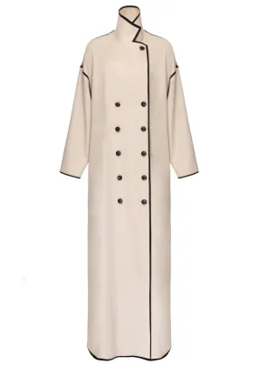 Long Ribboned Buttoned Cotton-Mix Coat