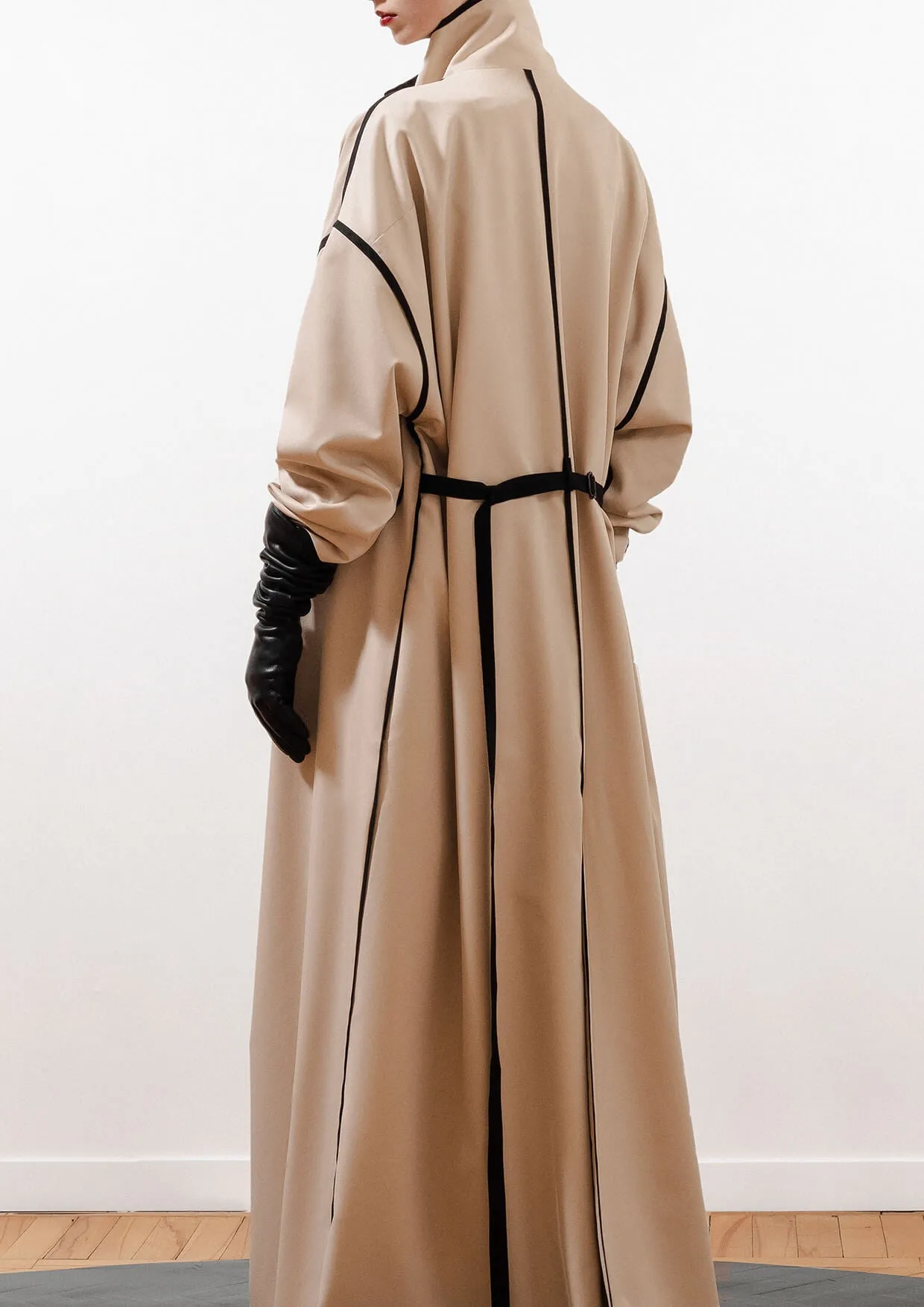 Long Ribboned Buttoned Cotton-Mix Coat