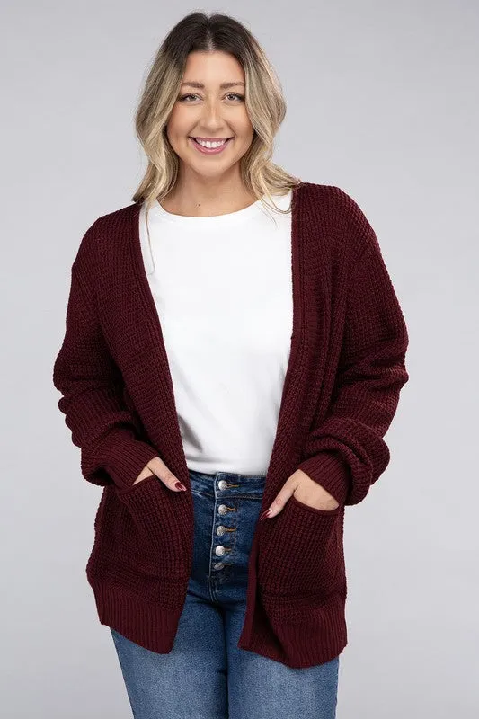 Low Gauge Waffle Open Cardigan Sweater | Plus Size