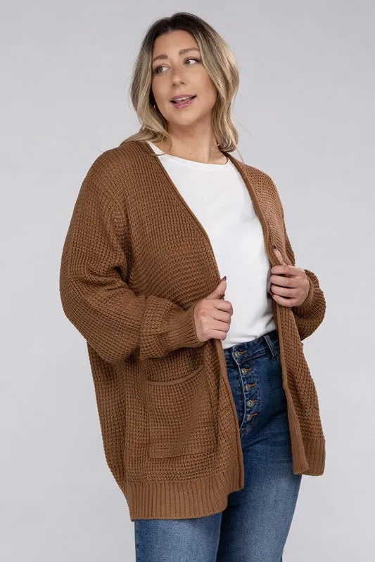 Low Gauge Waffle Open Cardigan Sweater | Plus Size