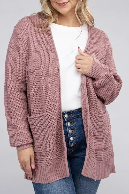 Low Gauge Waffle Open Cardigan Sweater | Plus Size