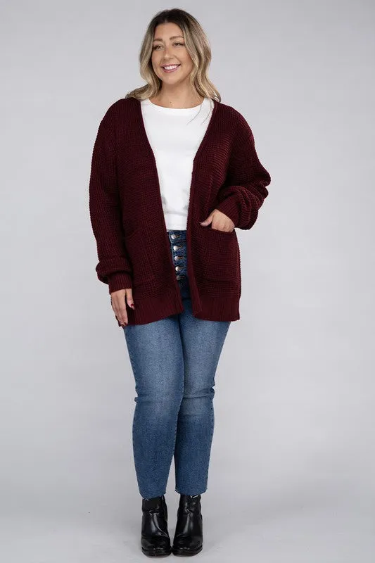 Low Gauge Waffle Open Cardigan Sweater | Plus Size