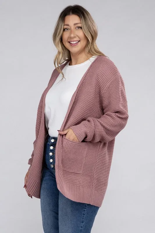 Low Gauge Waffle Open Cardigan Sweater | Plus Size