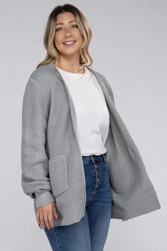 Low Gauge Waffle Open Cardigan Sweater | Plus Size