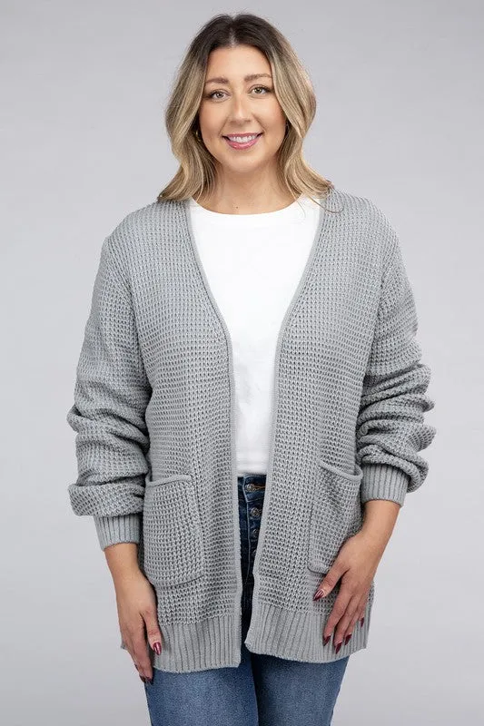 Low Gauge Waffle Open Cardigan Sweater | Plus Size