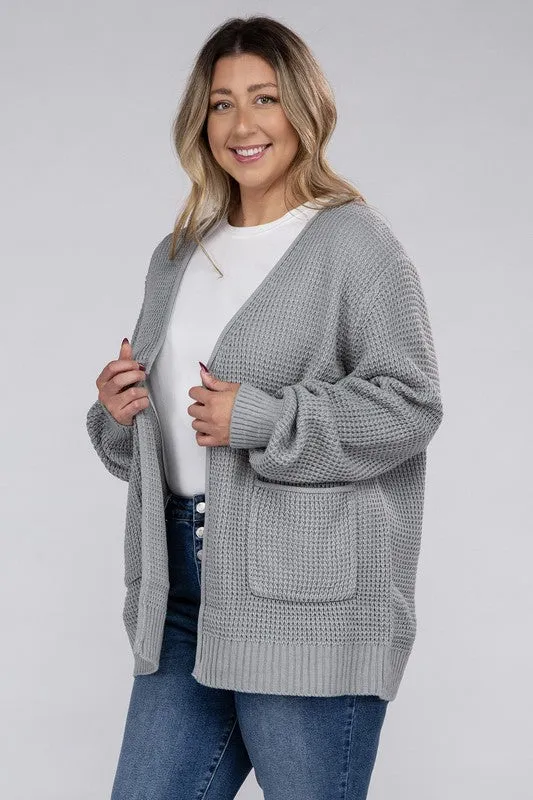 Low Gauge Waffle Open Cardigan Sweater | Plus Size