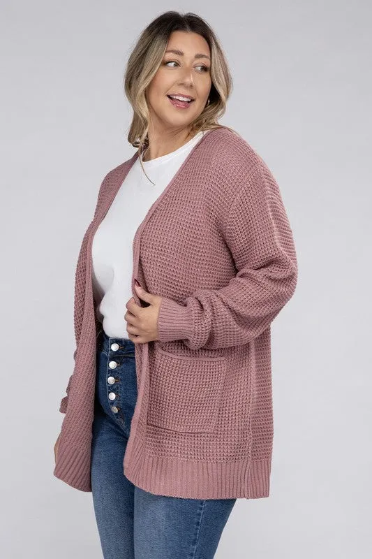 Low Gauge Waffle Open Cardigan Sweater | Plus Size