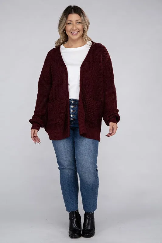 Low Gauge Waffle Open Cardigan Sweater | Plus Size