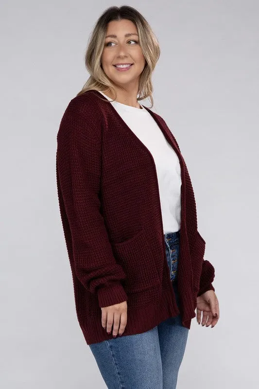 Low Gauge Waffle Open Cardigan Sweater | Plus Size