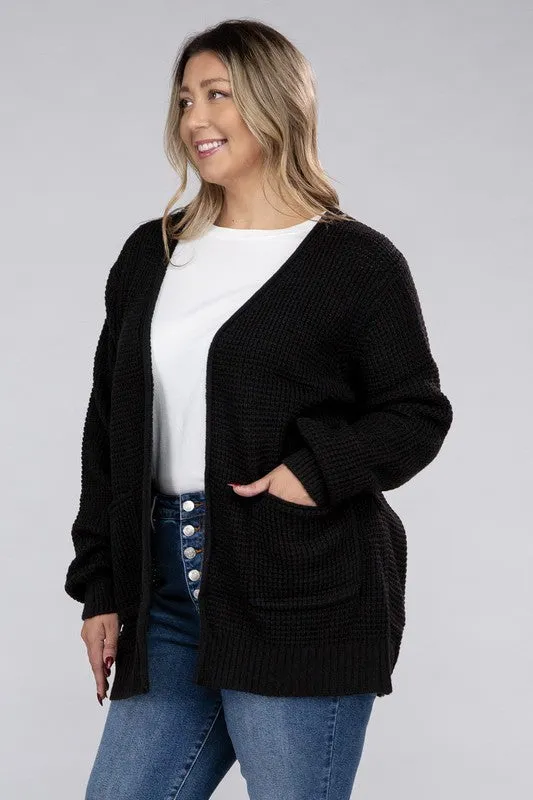 Low Gauge Waffle Open Cardigan Sweater | Plus Size