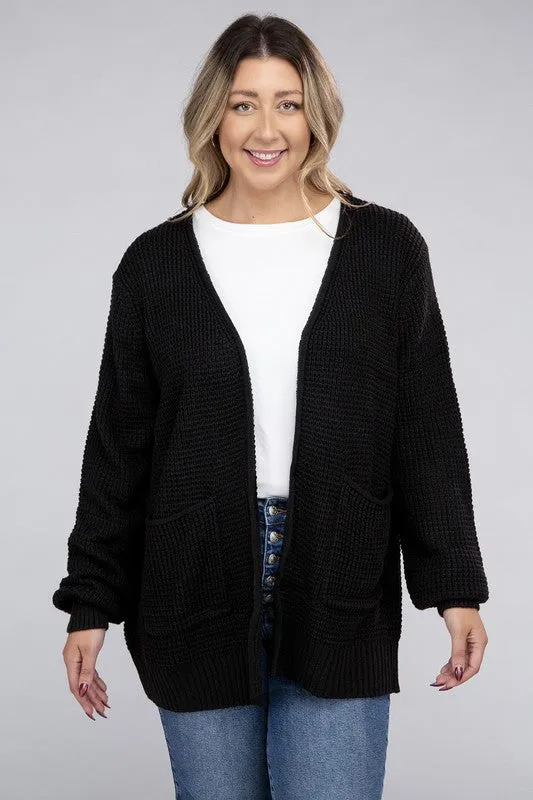 Low Gauge Waffle Open Cardigan Sweater | Plus Size