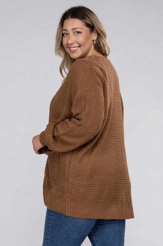 Low Gauge Waffle Open Cardigan Sweater | Plus Size