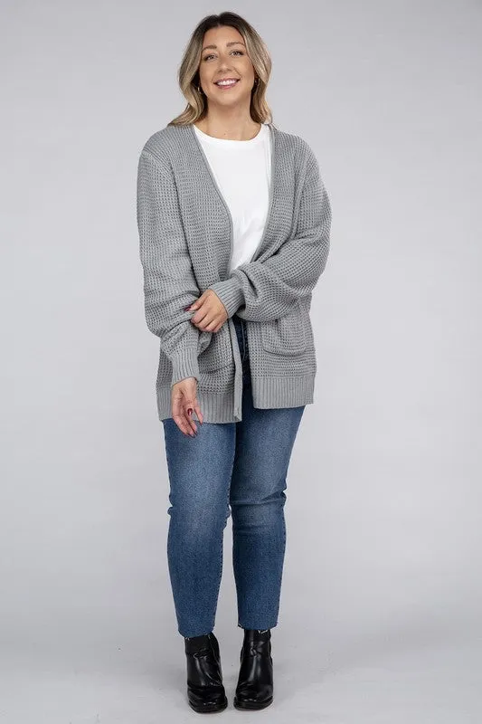 Low Gauge Waffle Open Cardigan Sweater | Plus Size