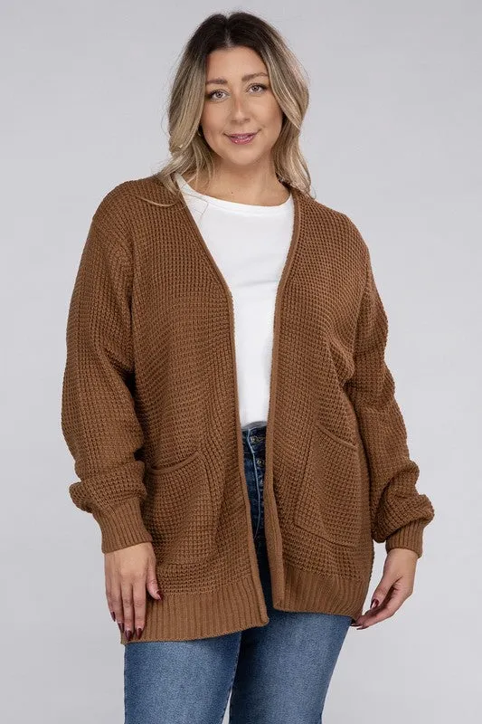 Low Gauge Waffle Open Cardigan Sweater | Plus Size