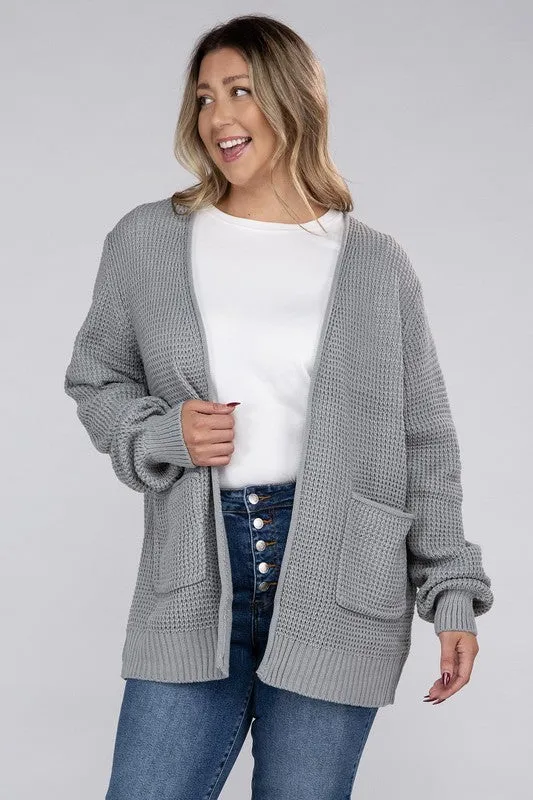 Low Gauge Waffle Open Cardigan Sweater | Plus Size